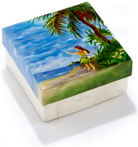 Hula on tropical beach Capiz shell box.