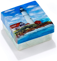 Lighthouse trinket box made of Capiz Shell.